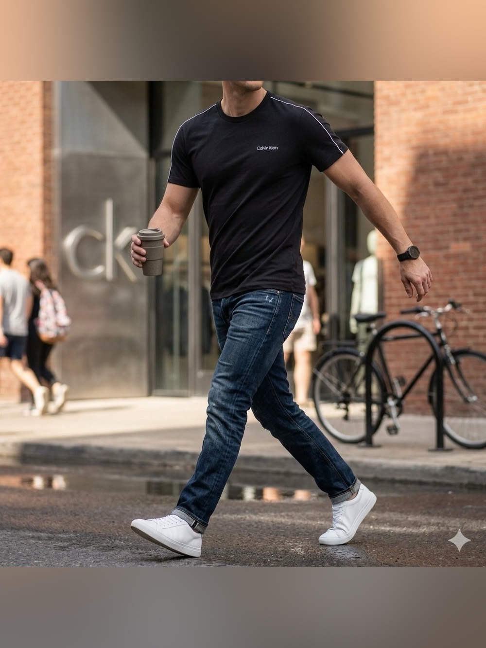 Calvin Klein Black Short Sleeve Piping Crewneck Tee L